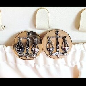 Vintage Swank Men's Cufflinks Libra October Zodiac Gold Silver Tone